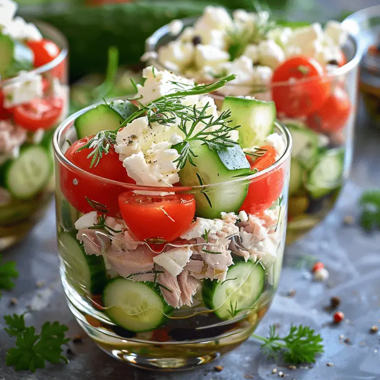Verrines de Concombre, Feta, Tomate et Thon : Une Symphonie de Saveurs Méditerranéennes
