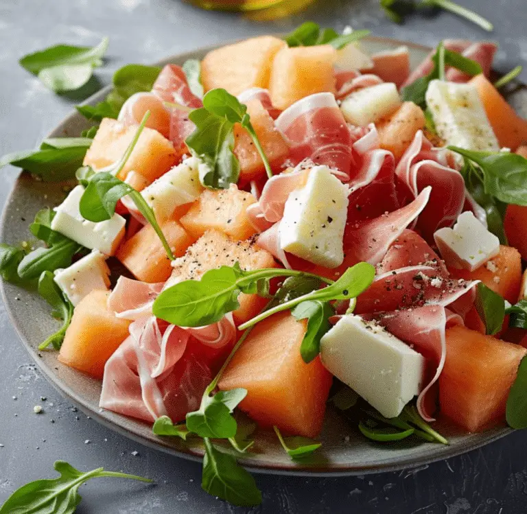Salade Melon et Jambon Cru aux Deux Fromages