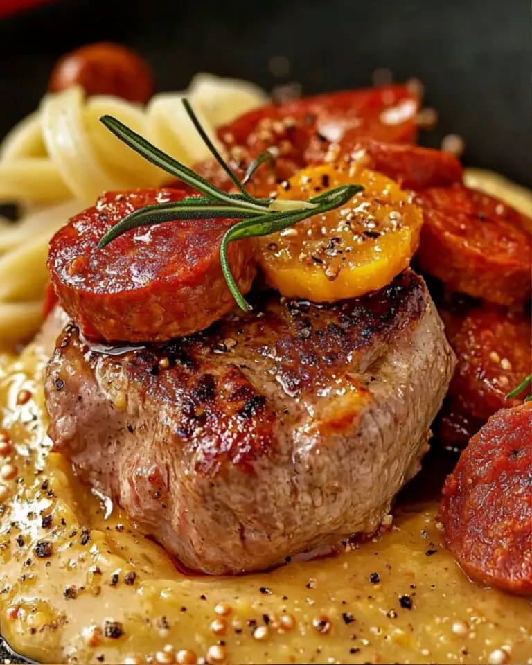 Filet Mignon au Chorizo et Moutarde à l’Ancienne : Une Explosion de Saveurs