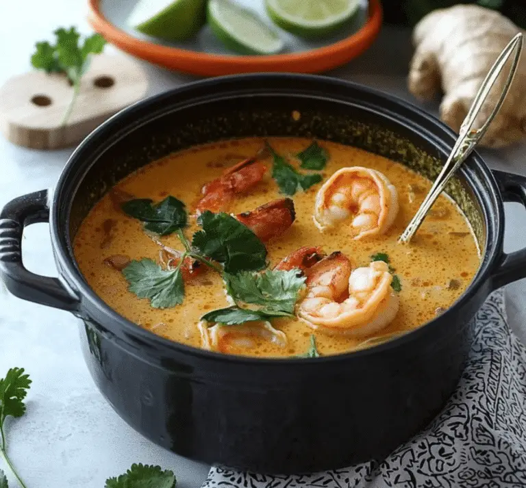 Soupe Thaïe de Crevettes au Lait de Coco, Gingembre et Citron Vert 🥥🍤