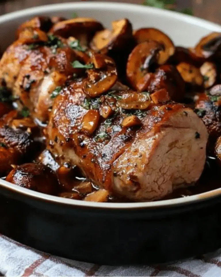 Filet Mignon de Porc au Cidre, Châtaignes et Champignons Persillés : Un Plat Réconfortant et Savoureux 🍂🍴