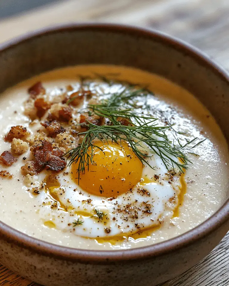 Velouté de Chou-fleur à la Crème, Œuf Coulant et Croquant de Lard 🥚🥬