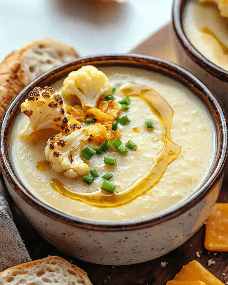Soupe de Chou-Fleur Rôti au Cheddar et à l’Ail : Une Célébration des Saveurs