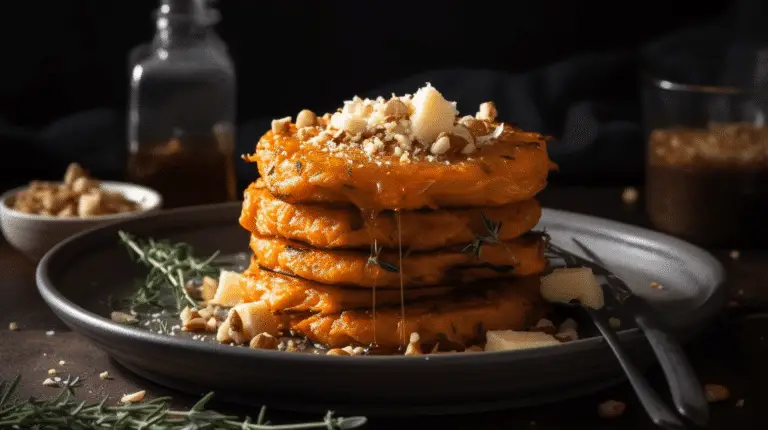 Pancakes de patate douce à la mozzarella, parmesan et noisettes torréfiées