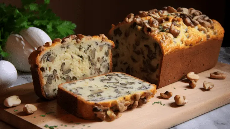 Cake aux champignons, comté, noisette et persil plat