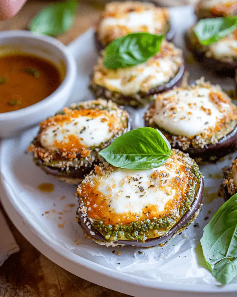 Bouchées aux aubergines panées, pesto rosso et mozzarella