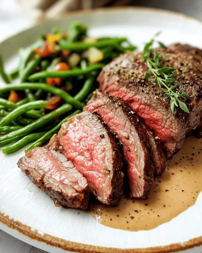 Rosbeef sauce au poivre & haricots verts poêlés