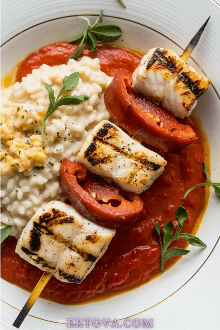 BROCHETTE DE LOTTE AU CHORIZO ET SON RISOTTO
