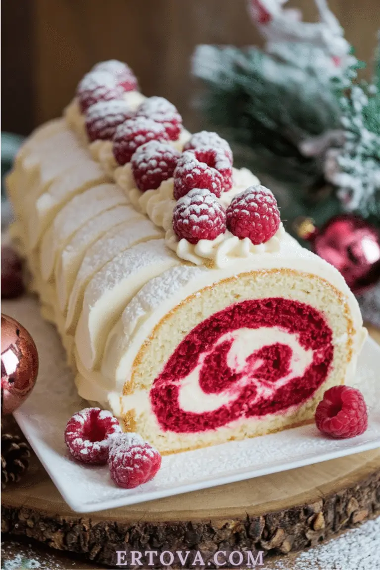 Bûche de noël au mascarpone chocolat blanc et framboises