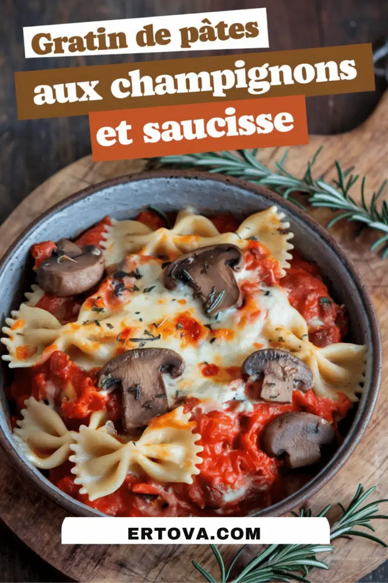Gratin de pâtes, champignons et saucisse spécial.