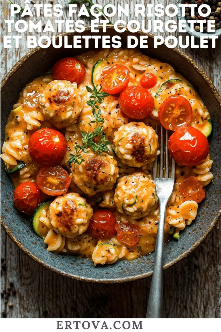 Pâtes Façon Risotto Tomates et Courgette et Boulettes de Poulet : Un Plat Complet et Savoureux