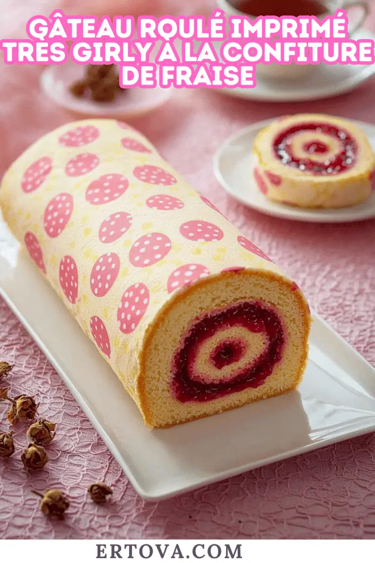 Gâteau roulé imprimé très girly à la confiture de fraise