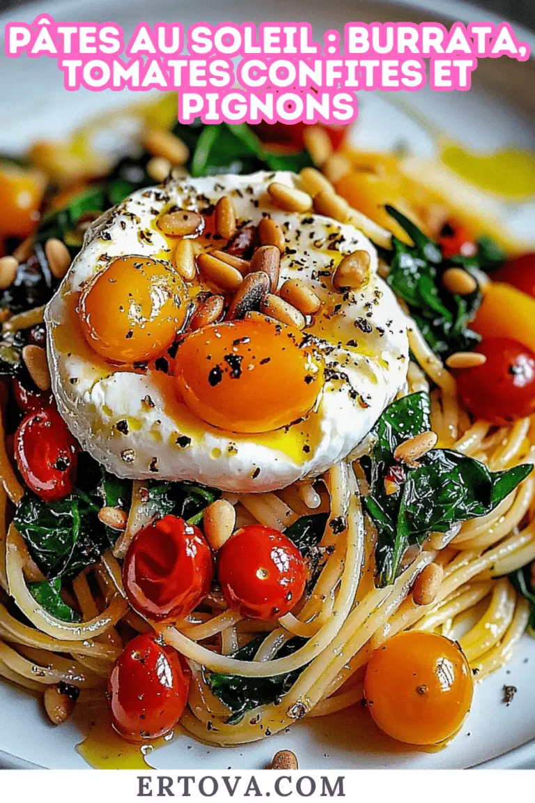Pâtes au soleil : burrata, tomates confites et pignons