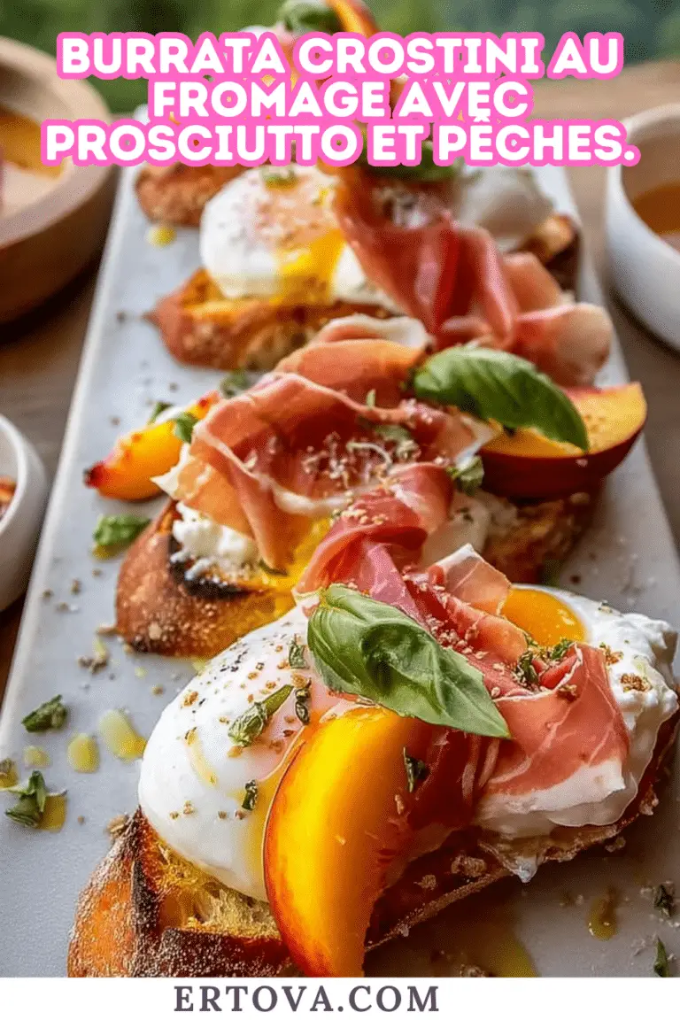 Burrata Crostini au fromage avec Prosciutto et Pêches.