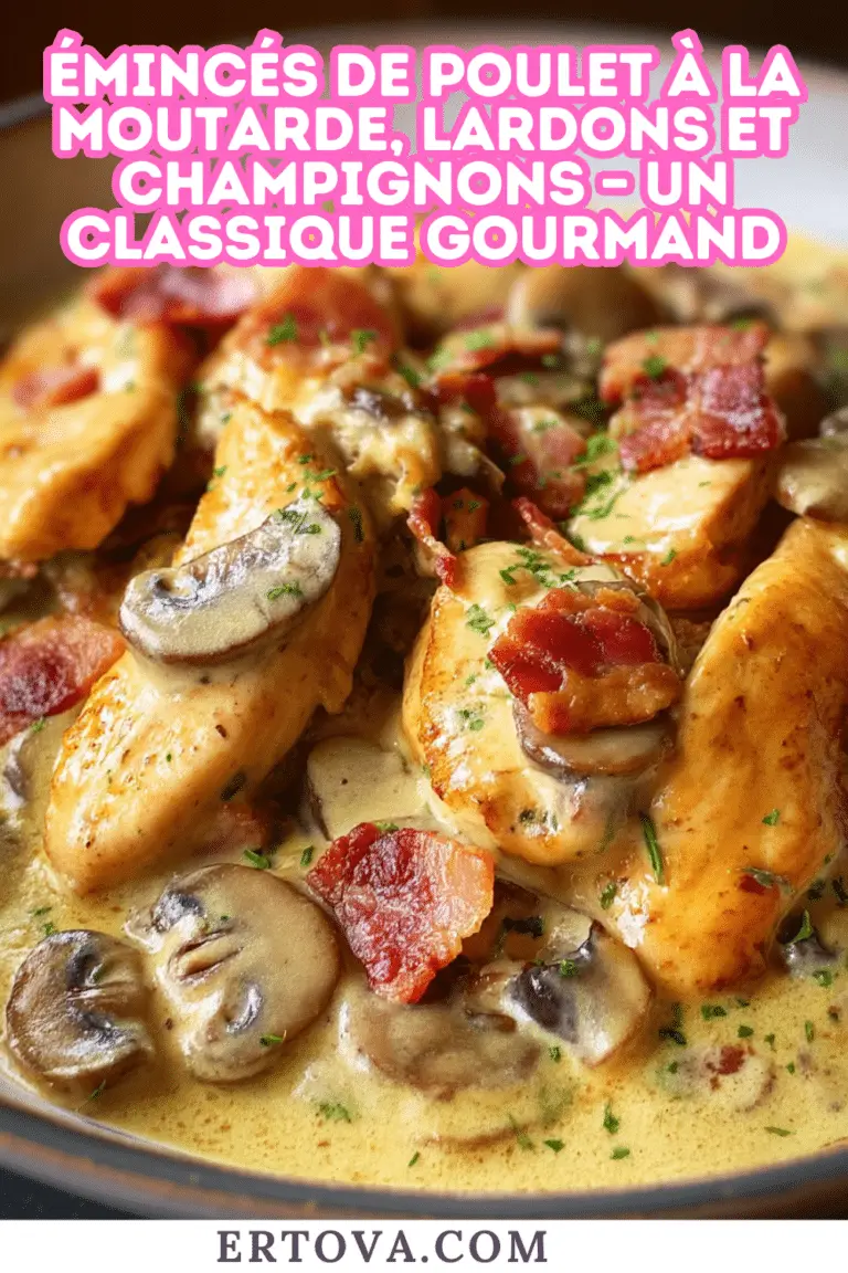 Émincés de Poulet à la Moutarde, Lardons et Champignons – Un Classique Gourmand