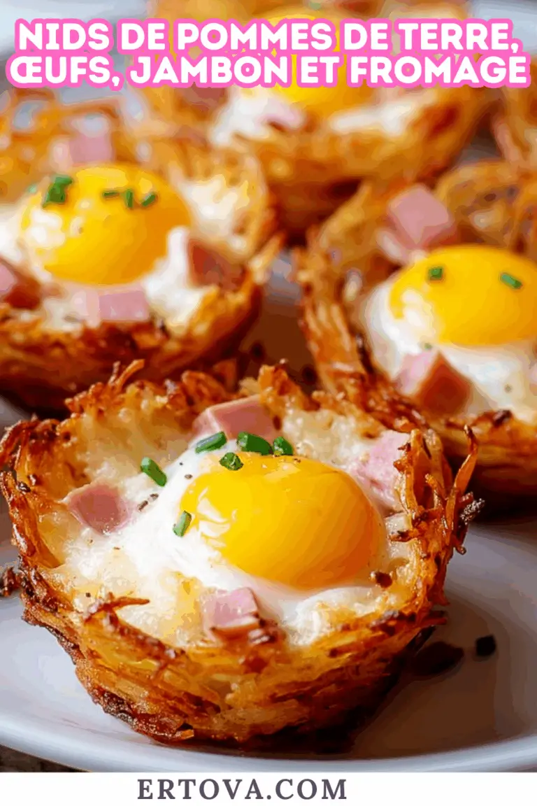 Nids de pommes de terre, œufs, jambon et fromage