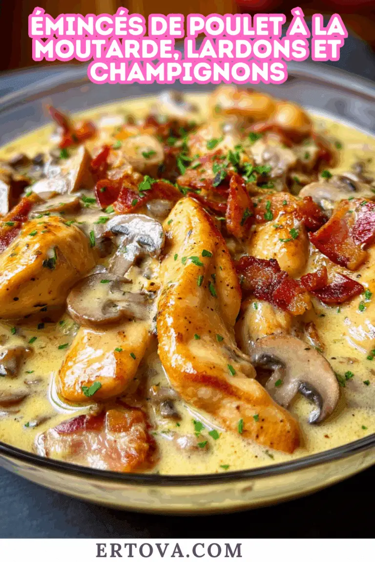 Émincés de Poulet à la Moutarde, Lardons et Champignons – Un Classique Gourmand