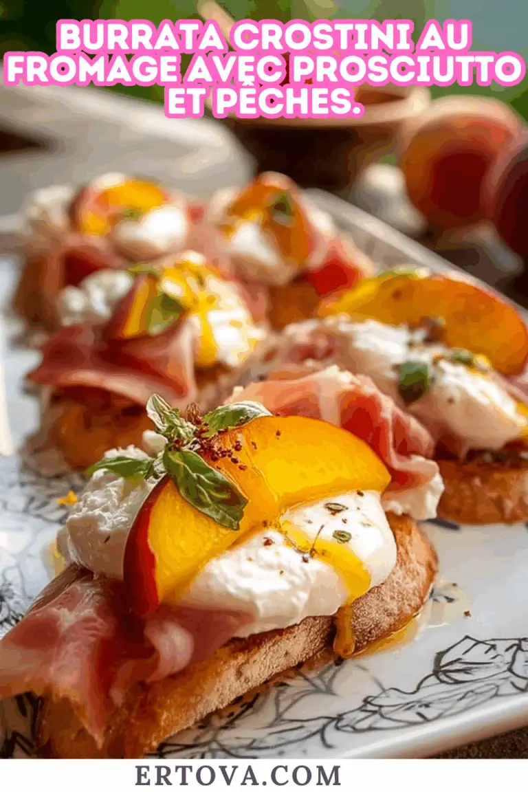 Burrata Crostini au fromage avec Prosciutto et Pêches.