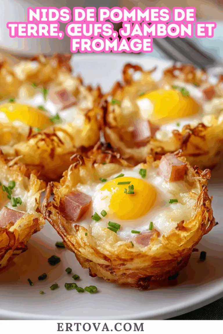 Nids de pommes de terre, œufs, jambon et fromage