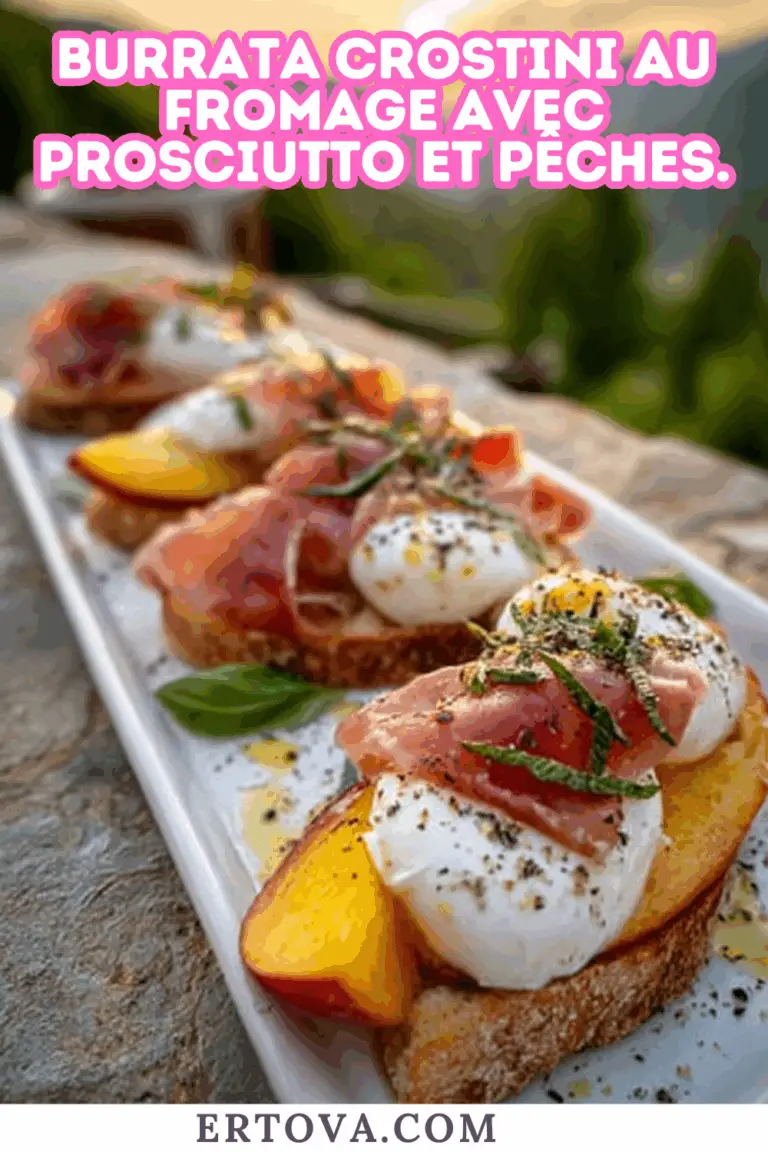 Burrata Crostini au fromage avec prosciutto et pêches : une entrée estivale pleine de contraste et de raffinement