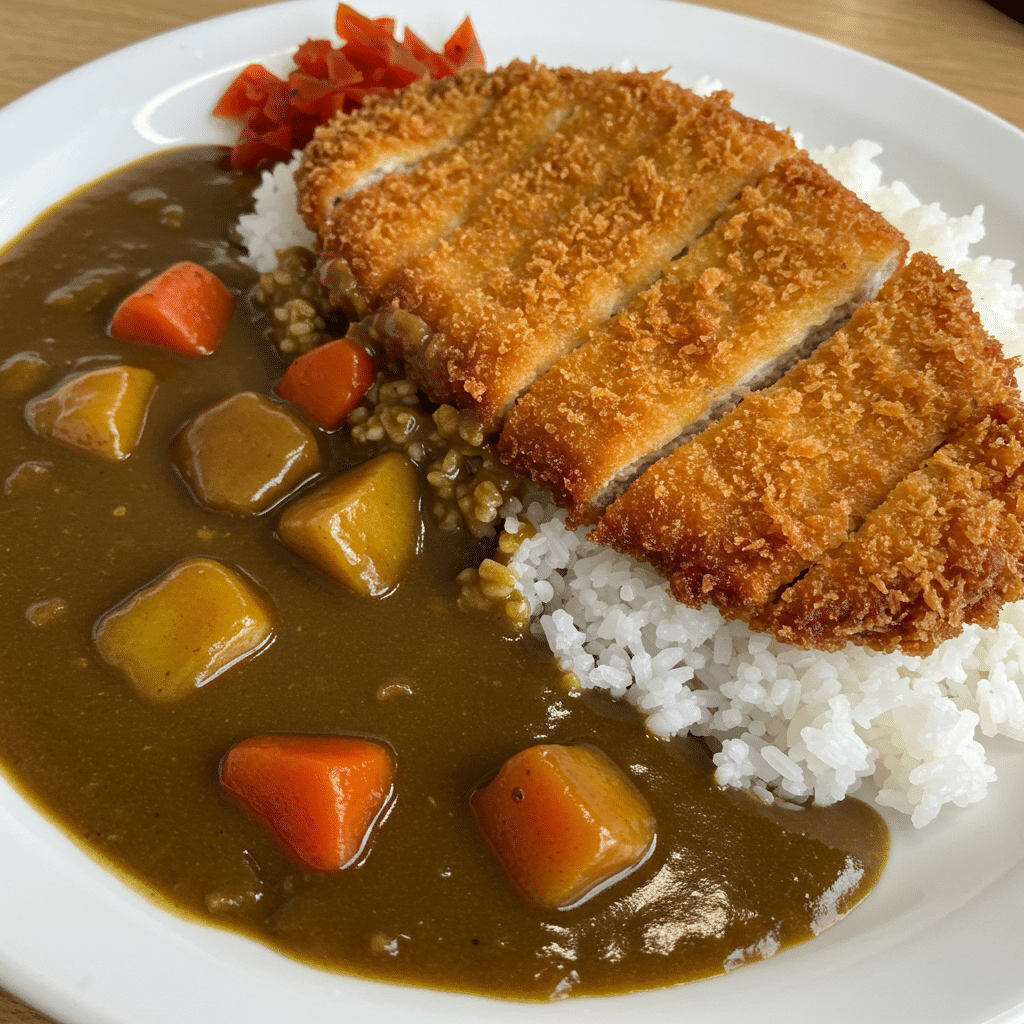 Katsu Curry servi avec riz et fukujinzuke