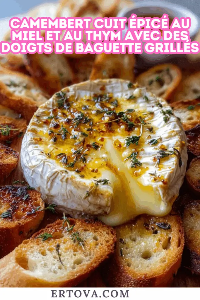 Camembert Cuit Épicé au Miel et au Thym avec des Doigts de Baguette Grillés : L’Apéritif Fondant qui Fait Craquer