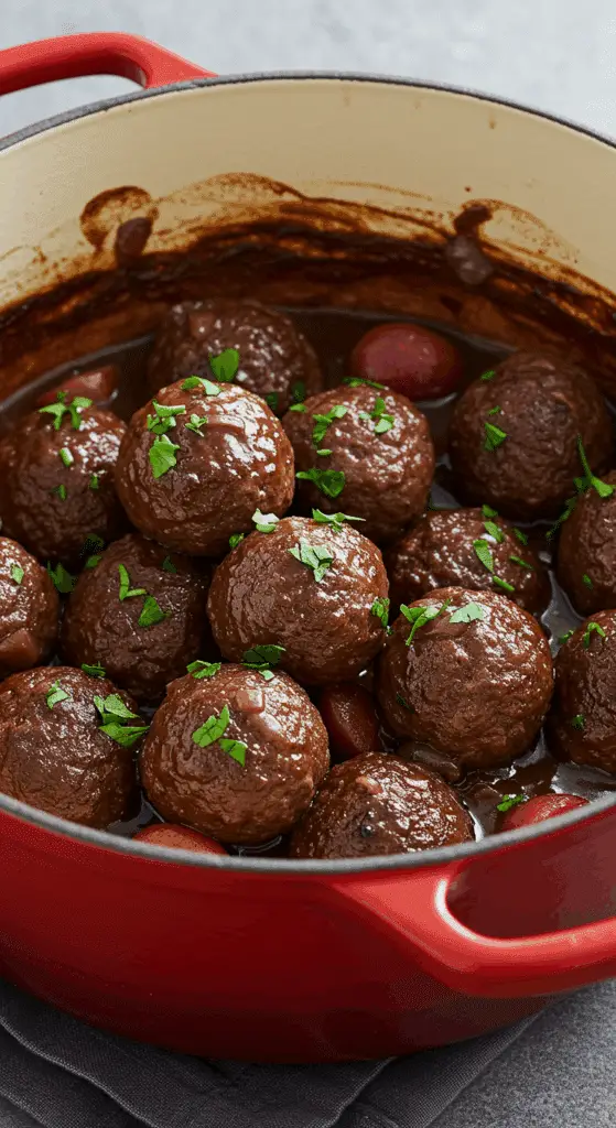 Boulettes de bœuf façon bourguignon dans sauce vin rouge authentique