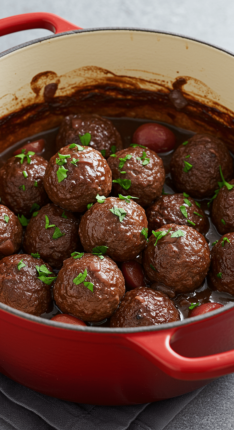 Boulettes de bœuf façon bourguignon dans sauce vin rouge authentique