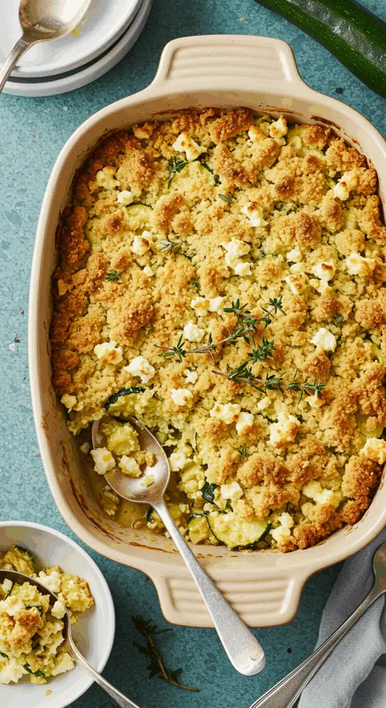 Crumble courgette-feta doré croustillant plat gratin estival