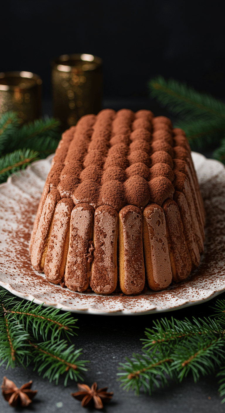 Bûche façon marquise au chocolat élégante saupoudrée de cacao