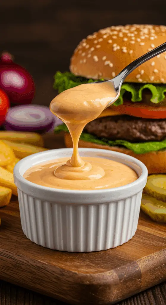 Burger gourmet avec sauce burger maison qui coule légèrement pain brioché salade