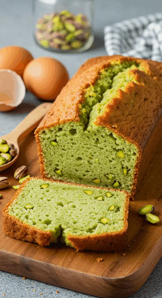 Cake pistache fleur d'oranger entier sur présentoir élégant