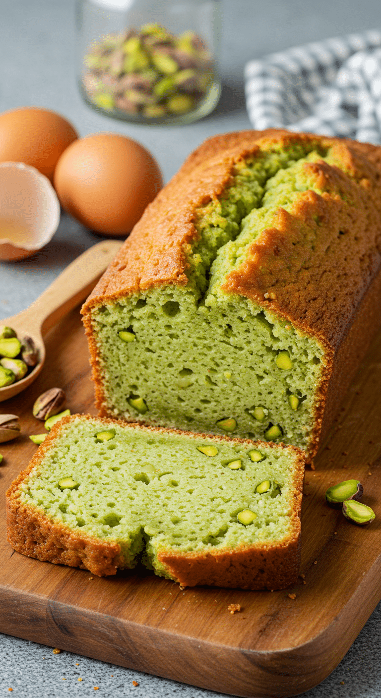 Cake pistache fleur d'oranger entier sur présentoir élégant