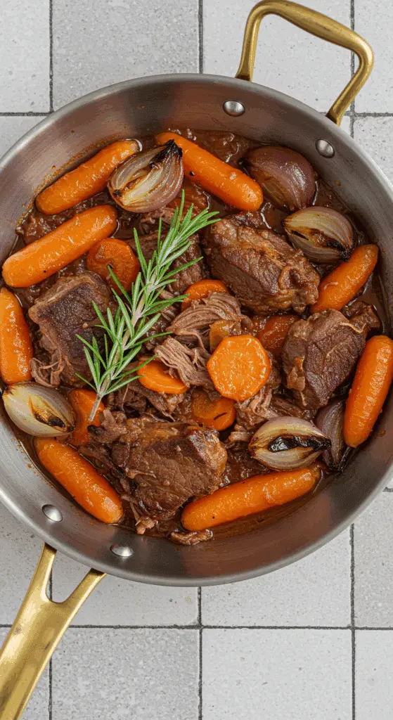 Compotée d'agneau aux carottes mijotée dans cocotte en fonte