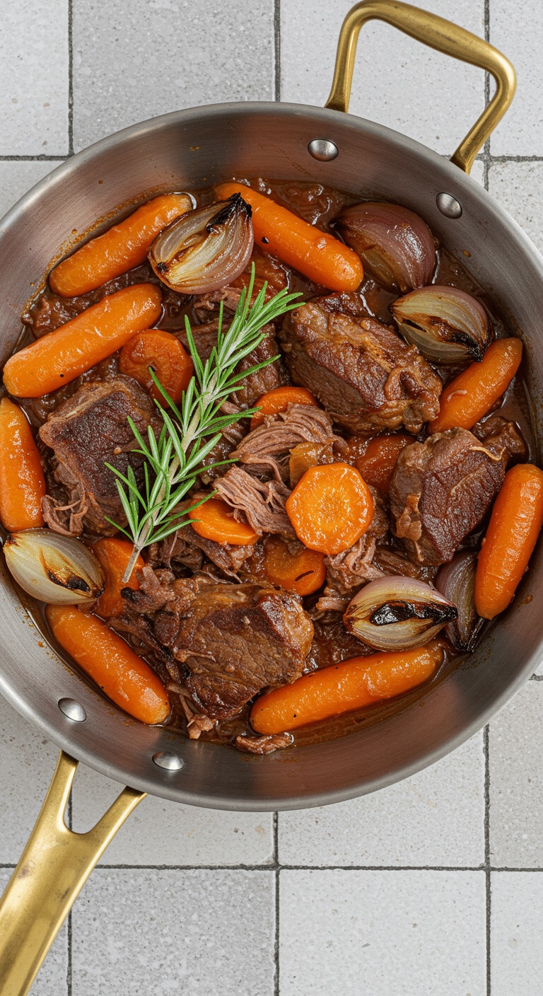 Compotée d'agneau aux carottes mijotée dans cocotte en fonte