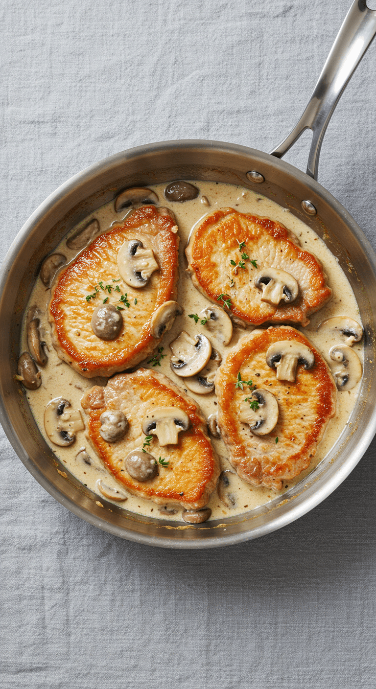 Escalopes à la crème et champignons dorées dans sauce onctueuse