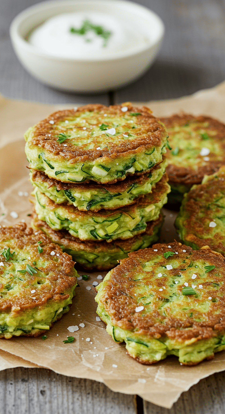 Galettes courgettes parmesan empilées sur assiette élégante