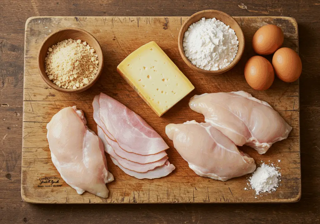 Ingrédients cordons bleus filets poulet jambon comté œufs chapelure farine