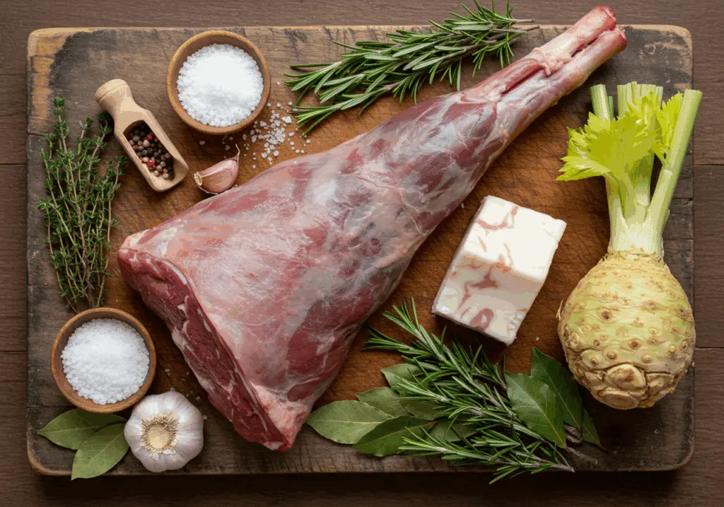 ingrédients gigot confit agneau ail graisse oie herbes sel