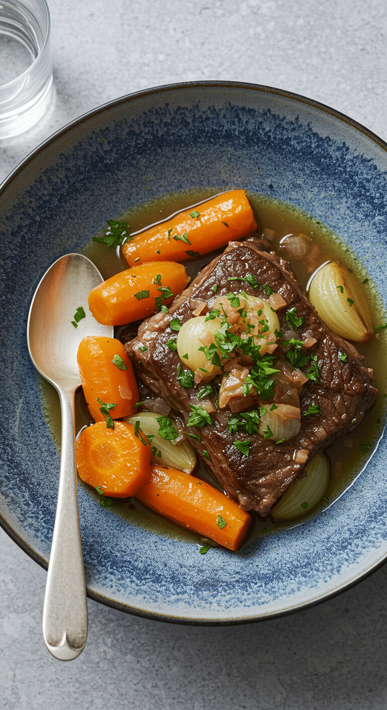 Joue de bœuf aux carottes mijotée dans cocotte française traditionnelle