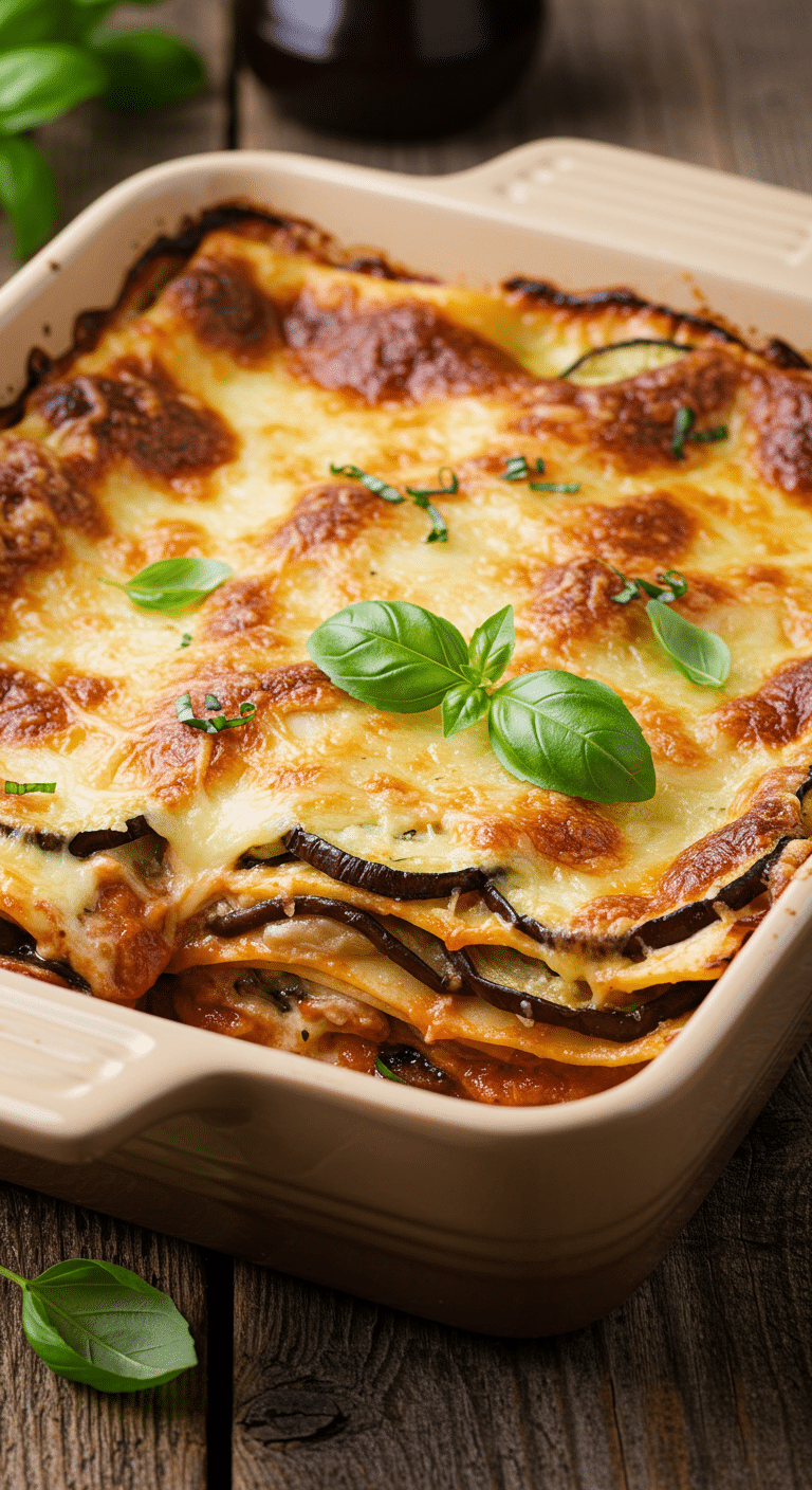 Lasagnes aux légumes du soleil gratinées avec fromage doré