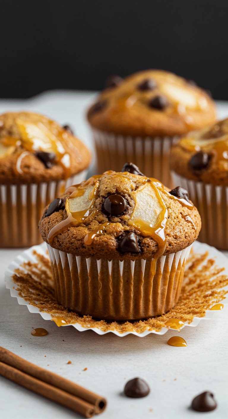 muffin poire chocolat doré avec pépites chocolat visibles