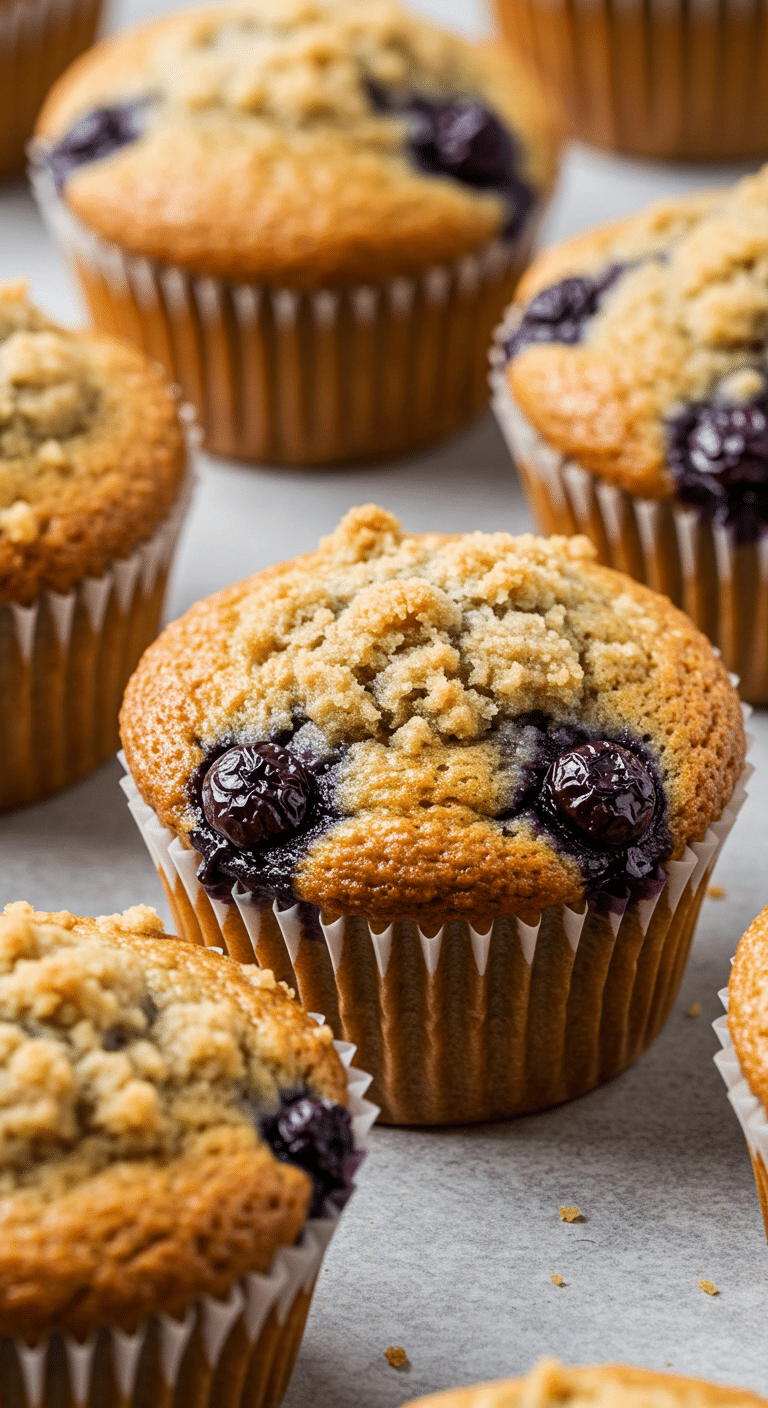Muffins low-carb aux myrtilles dorés avec myrtilles apparentes