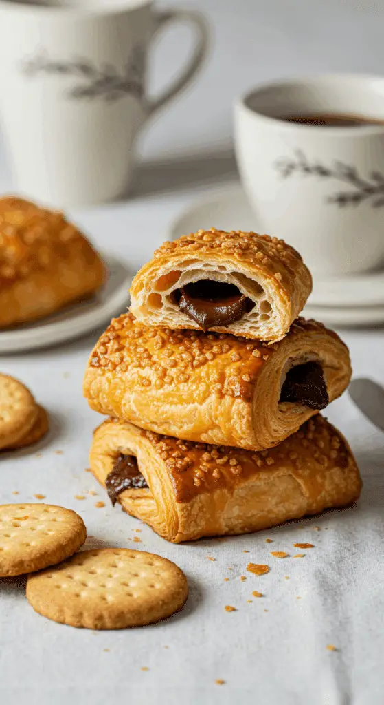 Petits pains au chocolat dorés croustillants avec garniture aux amandes