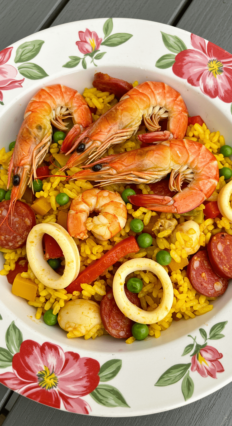Riz façon paëlla authentique aux fruits de mer et chorizo