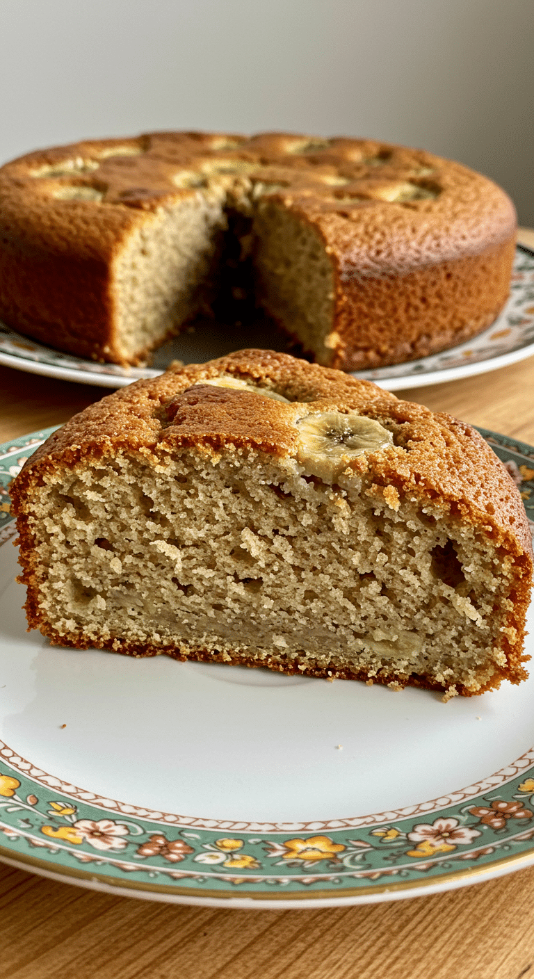 Part de fondant banane amandes dressée avec glace vanille