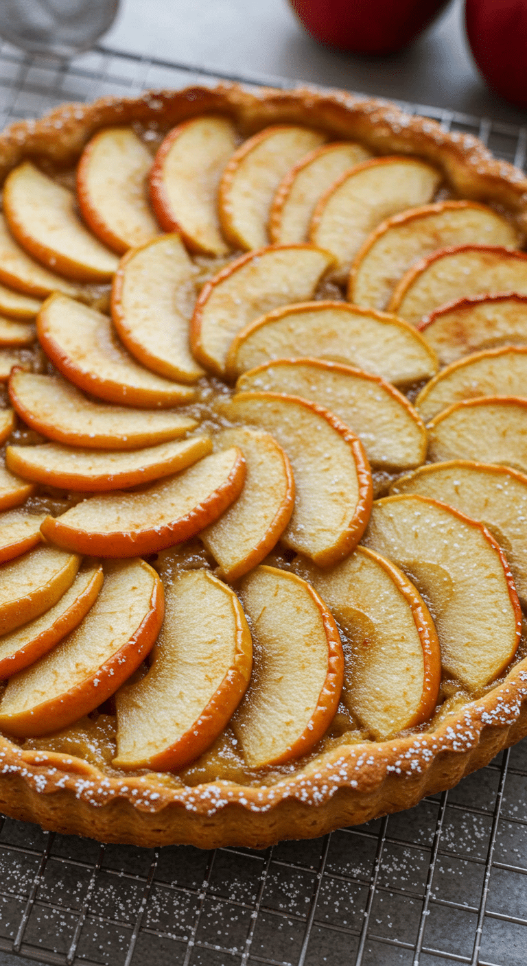 Tarte aux pommes française avec pâte dorée et pommes en crème