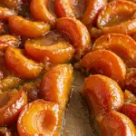 Tarte tatin aux abricots dorée avec caramel brillant sur assiette blanche