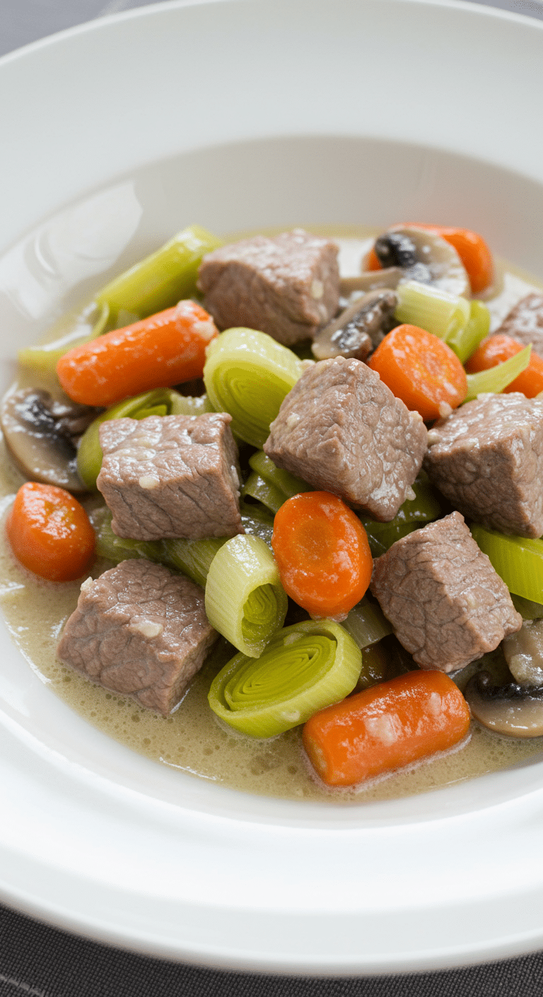 Blanquette de veau à la vanille à l'ancienne servie dans un plat traditionnel