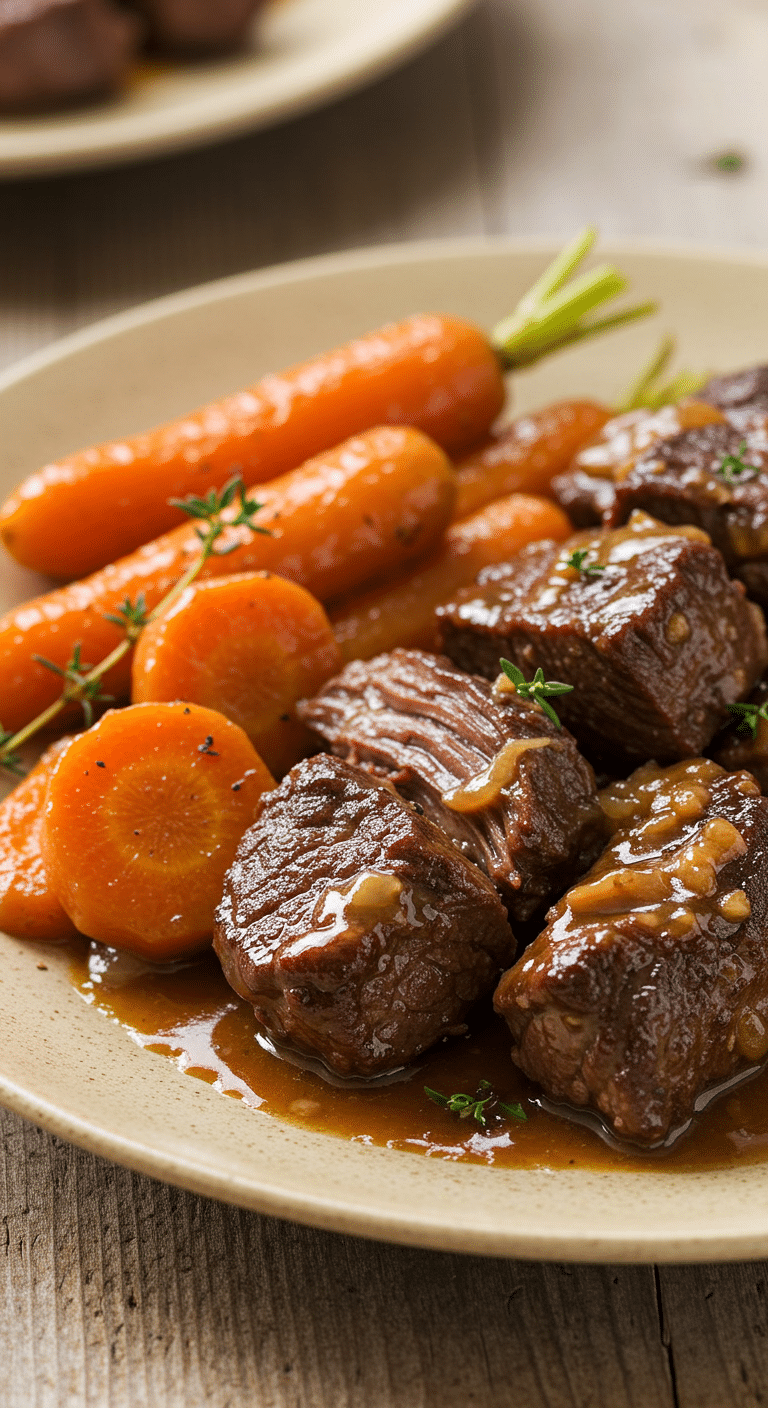 Bœuf braisé aux carottes dans cocotte en fonte traditionnelle